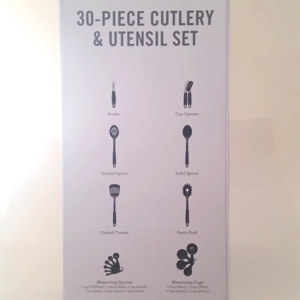 Martha Stewart essentials 30 piece cutlery and utensil set black New